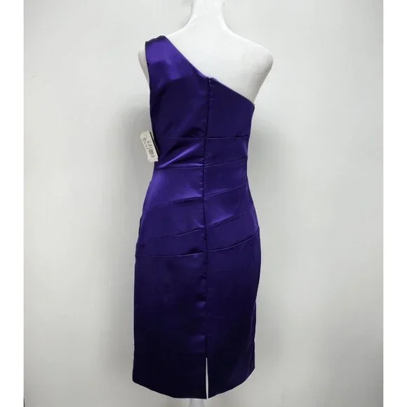 David's Bridal Dress Size 2 Women’s Purple One-Shoulder Stretch Satin New - Picture 14 of 14